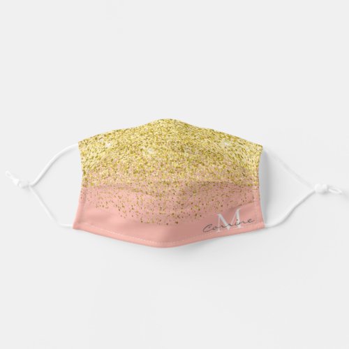 Metallic Gold Ombre Glitter Rose Quartz Pink Name Adult Cloth Face Mask