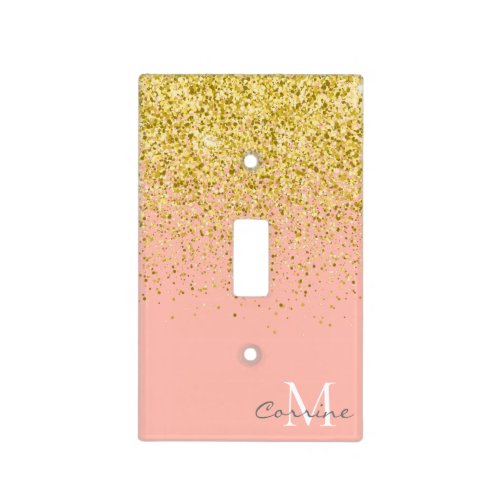Metallic Gold Ombre Glitter Rose Quartz Pink Name Light Switch Cover