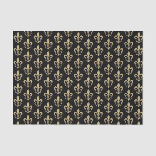 Metallic Gold on Black French Fleur de lis Tissue  Paper (Front)