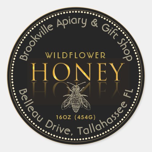 Metallic Gold on Black Honey Label Vintage Bee