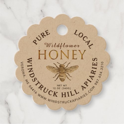 Metallic Gold on Ivory Scalloped Honey with Bee  F Favor Tags