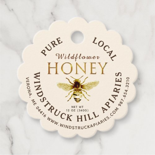 Metallic Gold on Ivory Scalloped Honey with Bee  Favor Tags
