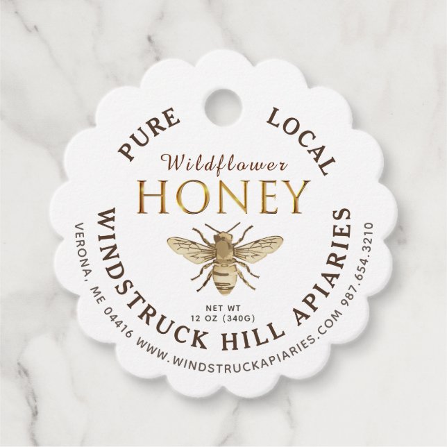 Metallic Gold on Kraft Scalloped Honey Tag Bee (Front)
