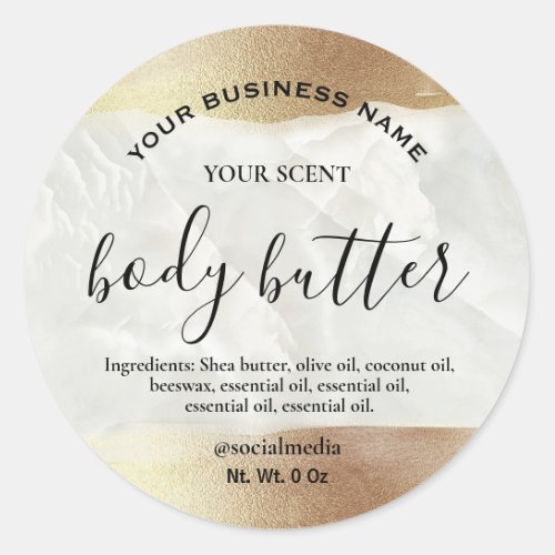 Metallic Gold Paint On Marble Body Butter Labels