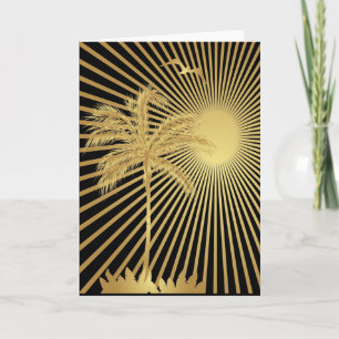 Metallic gold palm tree and sun greeting card