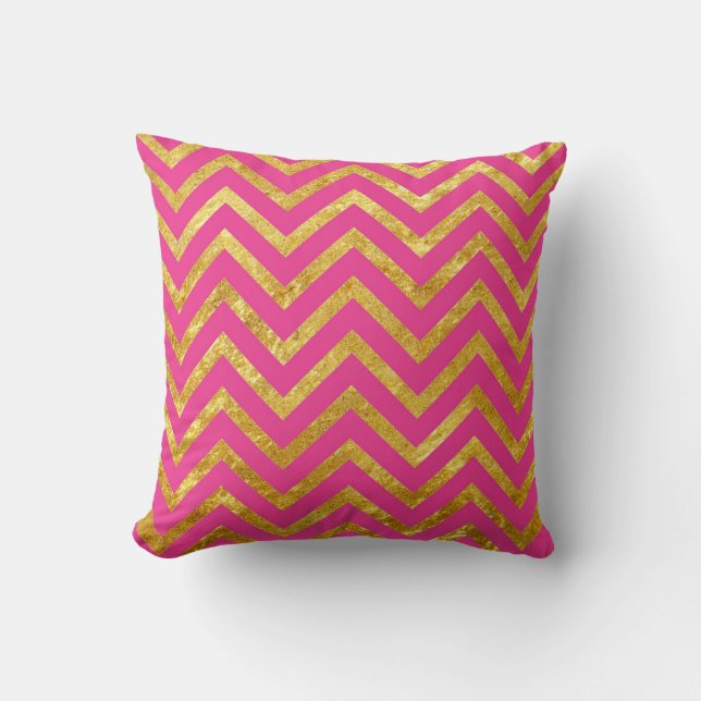 Metallic gold pink Chevrons Throw Pillow (Front)