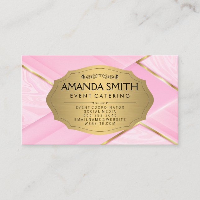 Metallic Gold | Pink Marble Background Business Card (Front)