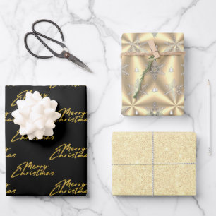 Metallic Gold Platinum Black Christmas Wrapping Paper Sheets