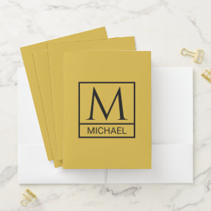 Metallic Gold Pocket Folder with Initial & Name