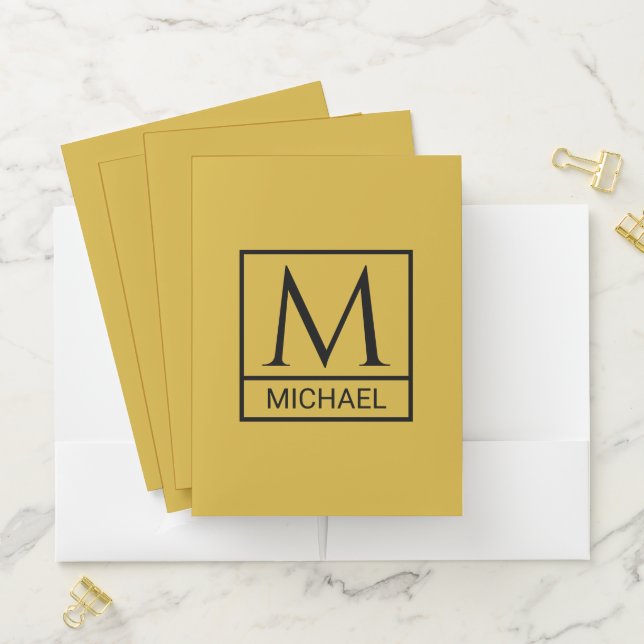 Metallic Gold Pocket Folder with Initial & Name (In Situ)