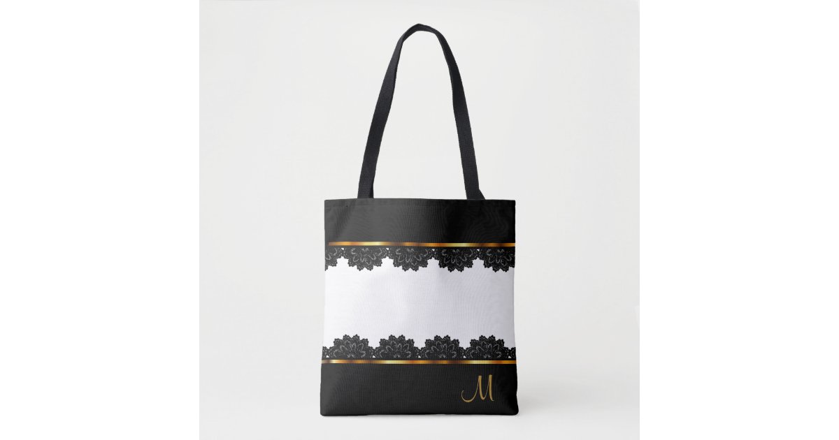 Metallic Gold Pretty Black Lace Tote Bag Zazzle Com