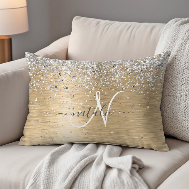 Metallic Gold Pretty Girly Silver Glitter Sparkly Accent Pillow (Creator Uploaded)