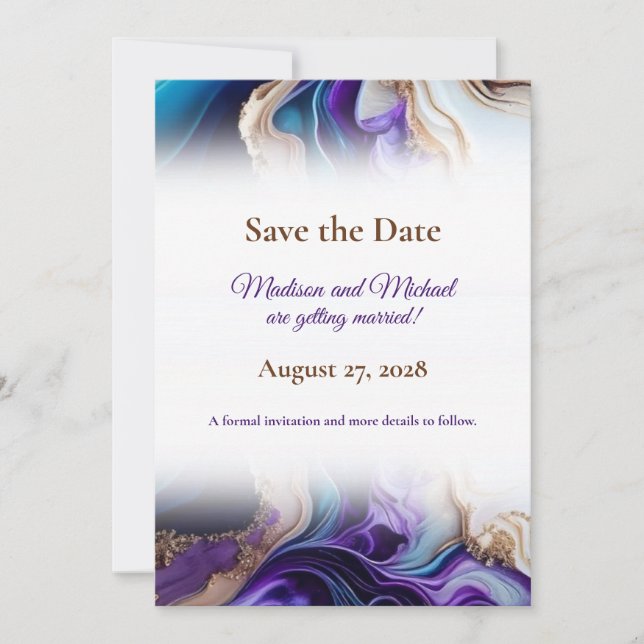 Metallic Gold, Purple, Blue, Aqua  Save The Date (Front)