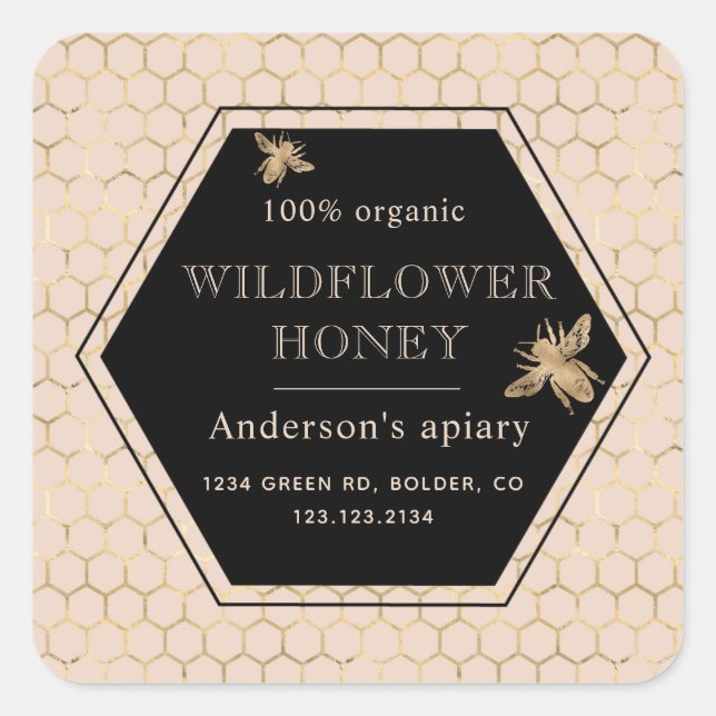 Metallic Gold Queen Bee Honey Jar Label (Front)