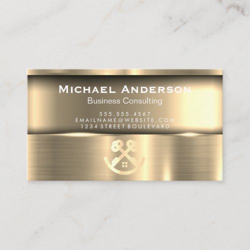 Metallic Gold  Real Estate Keys Logo Business Card