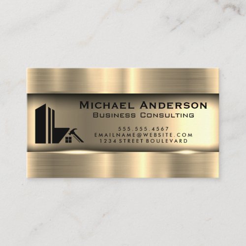 Metallic Gold  Real Estate Logo Business Card