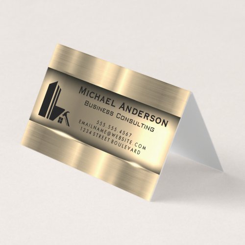 Metallic Gold  Real Estate Logo Business Card