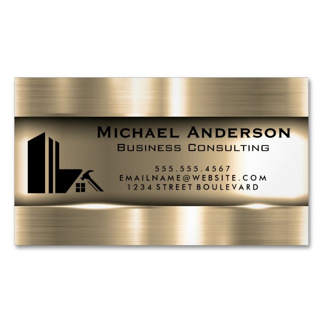 Metallic Gold | Real Estate Logo Business Card Magnet (Front)