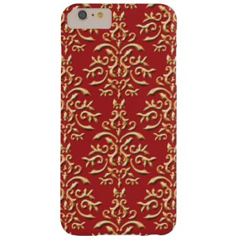 Metallic Gold Red Damask Pattern Barely There Iphone 6 Plus Case by DamaskGallery at Zazzle