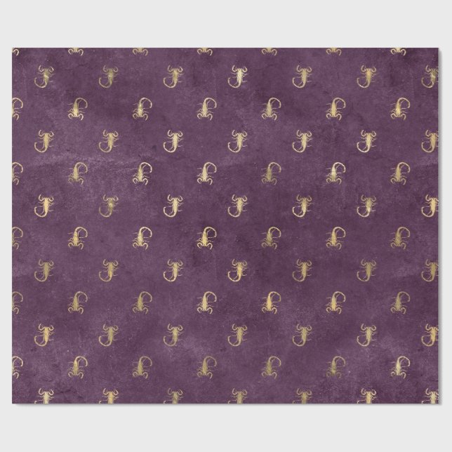 Metallic Gold Scorpions on Purple Wrapping Paper (Flat)