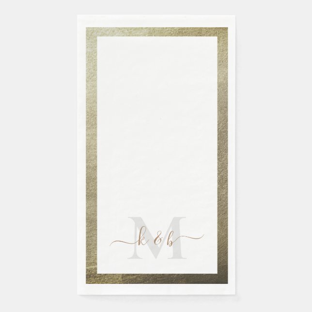 Metallic Gold Script Monogram Elegant Wedding Paper Guest Towels (Front)