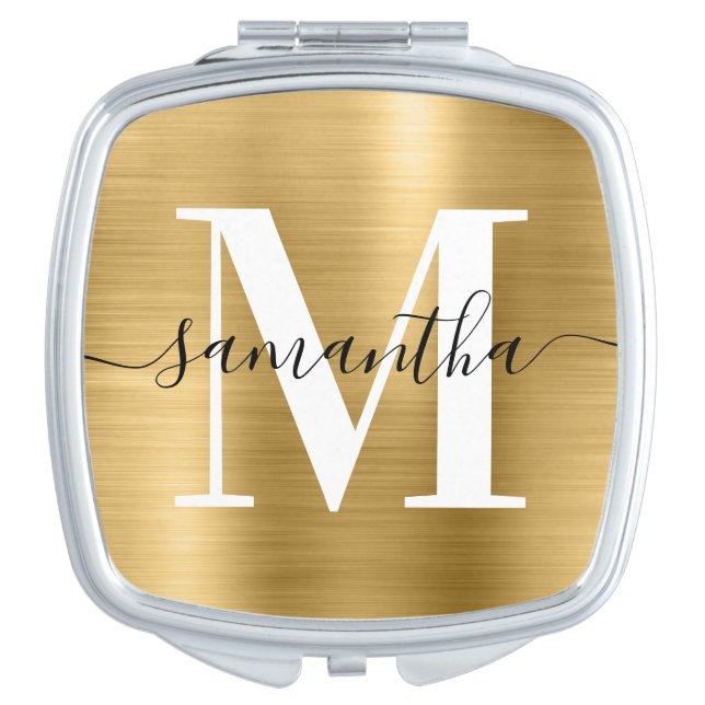 Metallic Gold Signature Monogram Compact Mirror (Front)