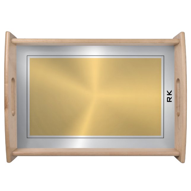 Metallic Gold Silver Frame Minimalistic Design Serving Tray (Front)