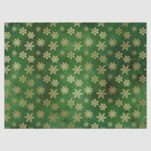 Metallic Gold Snowflakes on Green Decoupage Tissue Paper