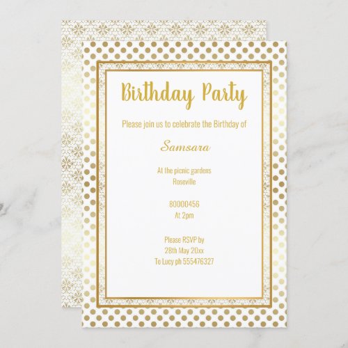 METALLIC GOLD SPOT LAYERED 2 BIRTHDAY INVITATION