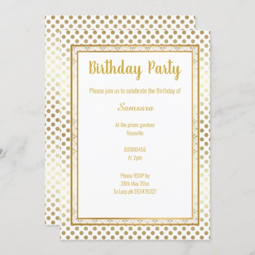 METALLIC GOLD SPOT LAYERED BIRTHDAY INVITATION