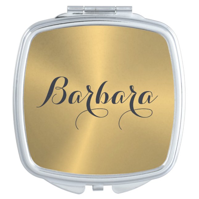 Metallic Gold Stainless Steel Look Compact Mirror (Front)