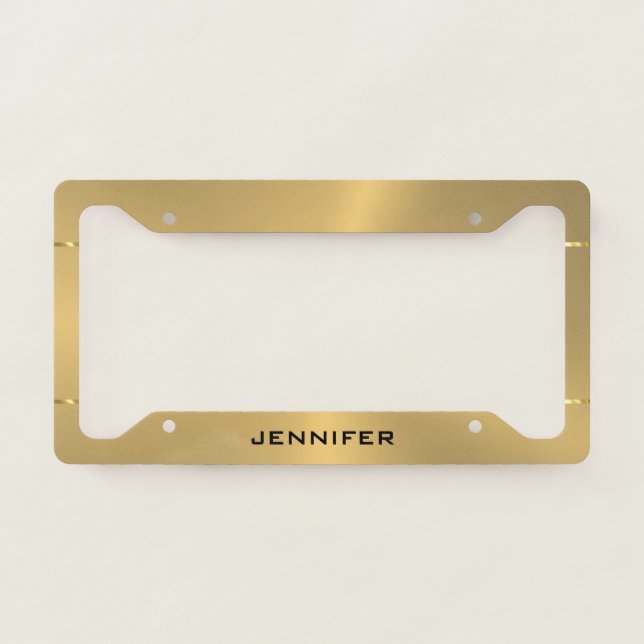 Metallic Gold Stainless Steel Minimalistic Design License Plate Frame (Front)