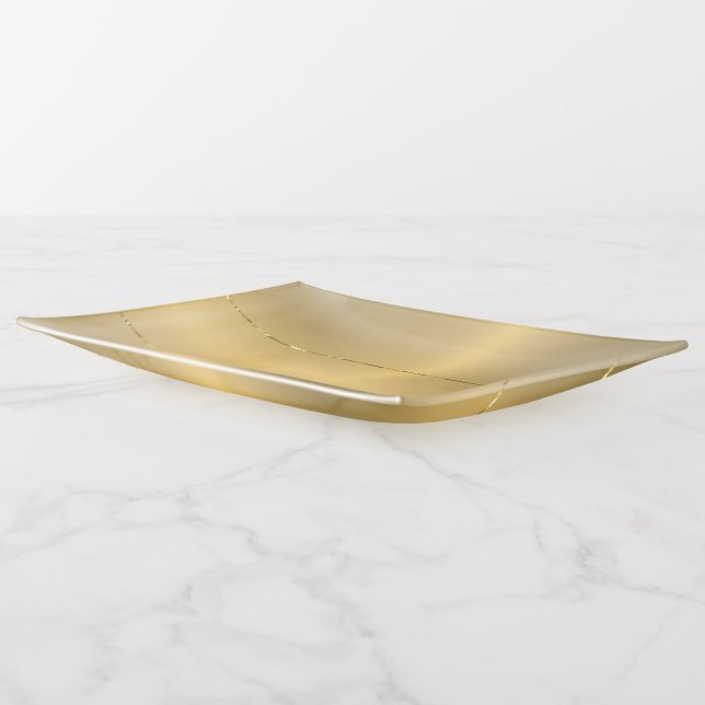 Metallic Gold Stainless Steel Minimalistic Design Trinket Tray (Angled)