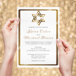 Metallic Gold Star of David Jewish Wedding Invitation
