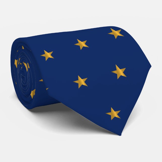 Metallic gold stars navy blue tie (Rolled)