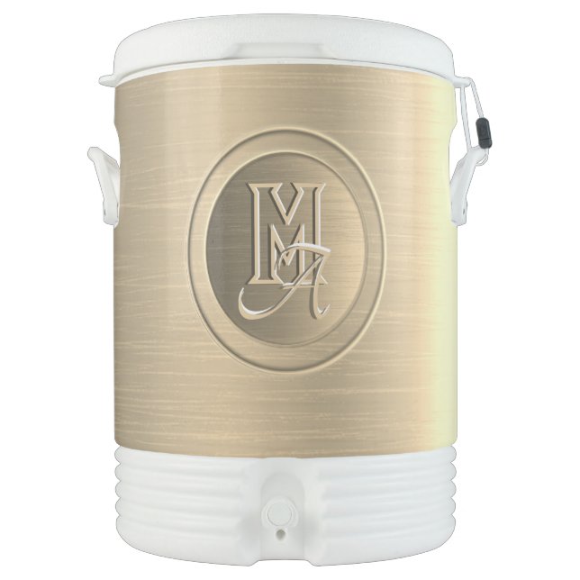 Metallic Gold Steel Engraved Monogram Beverage Cooler (Front)