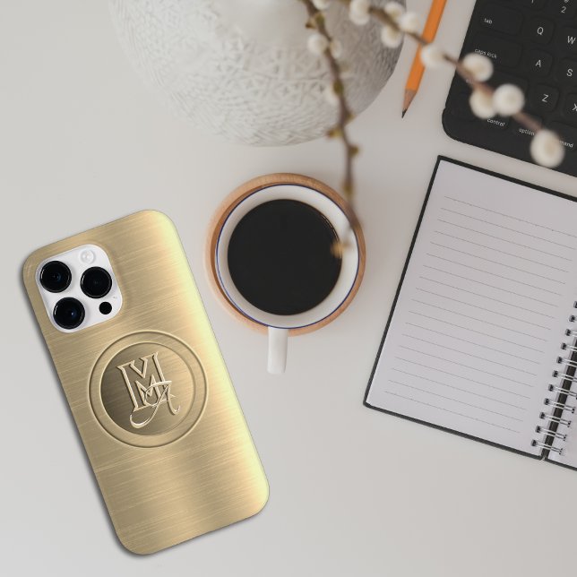 Metallic Gold Steel Engraved Monogram Case-Mate iPhone Case (Creator Uploaded)
