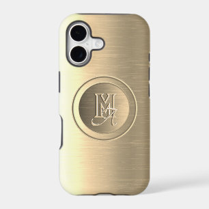 Metallic Gold Steel Engraved Monogram iPhone 17 Case
