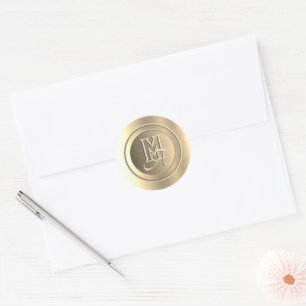 Metallic Gold Steel Engraved Monogram Classic Round Sticker