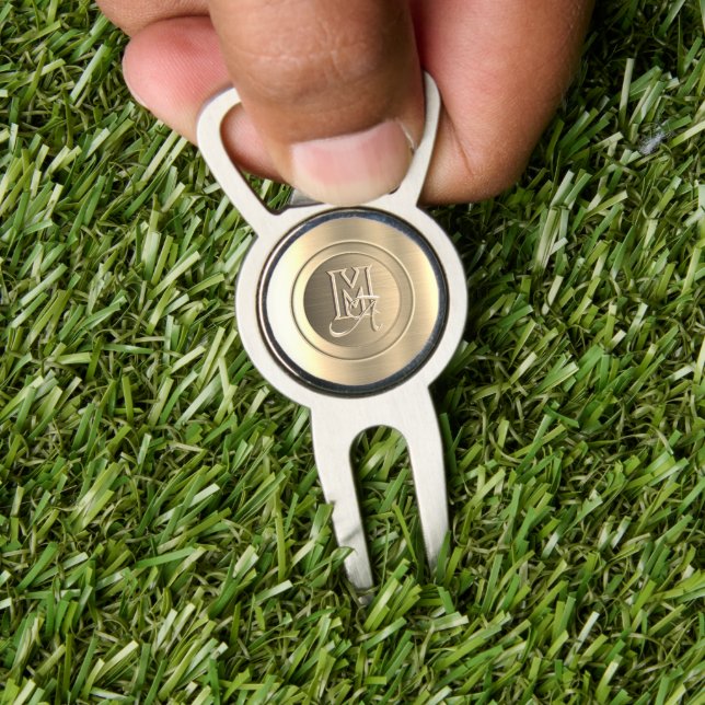 Metallic Gold Steel Engraved Monogram Divot Tool (Insitu 1)
