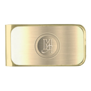 Metallic Gold Steel Engraved Monogram Finish Money Clip