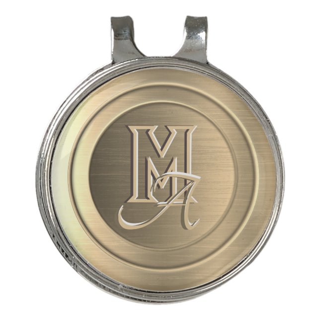 Metallic Gold Steel Engraved Monogram Golf Hat Clip (Front)