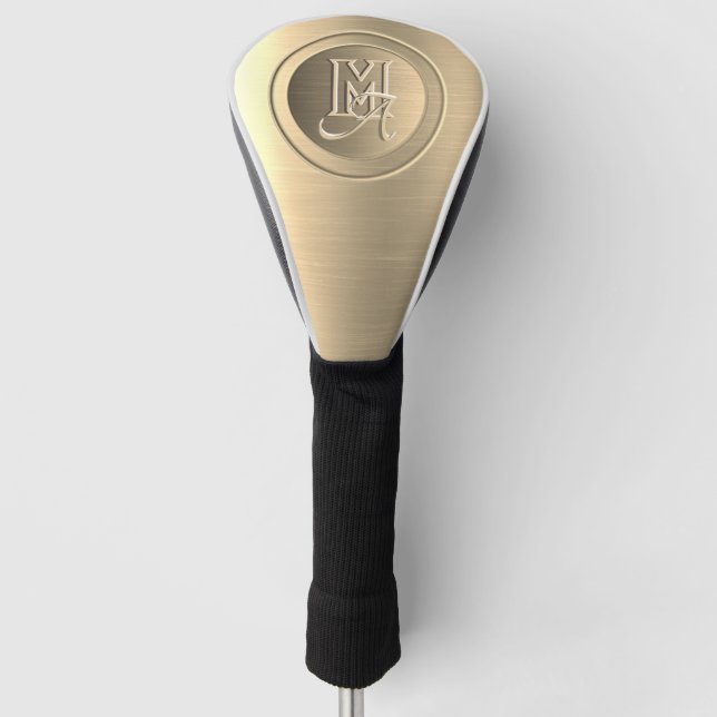 Metallic Gold Steel Engraved Monogram Golf Head Cover (Front)