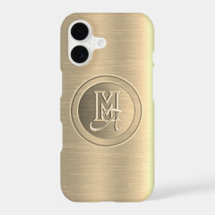 Metallic Gold Steel Engraved Monogram iPhone 17 Case