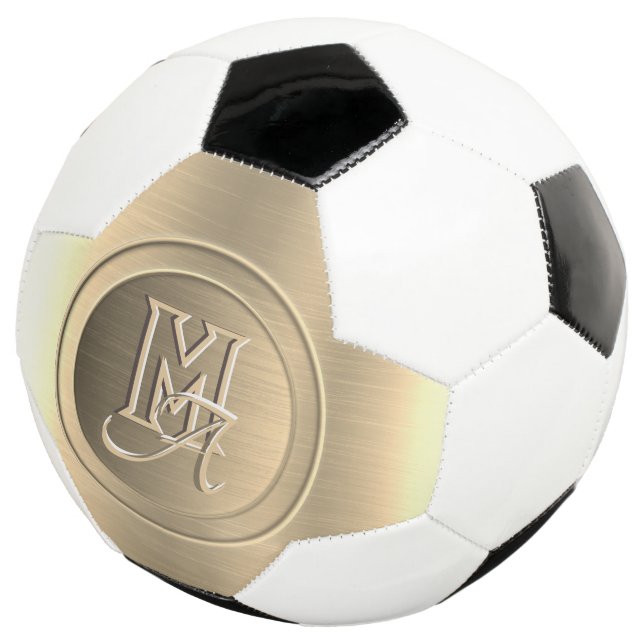 Metallic Gold Steel Engraved Monogram Soccer Ball (Three Quarter)