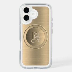 Metallic Gold Steel Engraved Monogram iPhone 16 Case