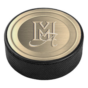 Metallic Gold Steel (imitated) Engraved Monogram Hockey Puck