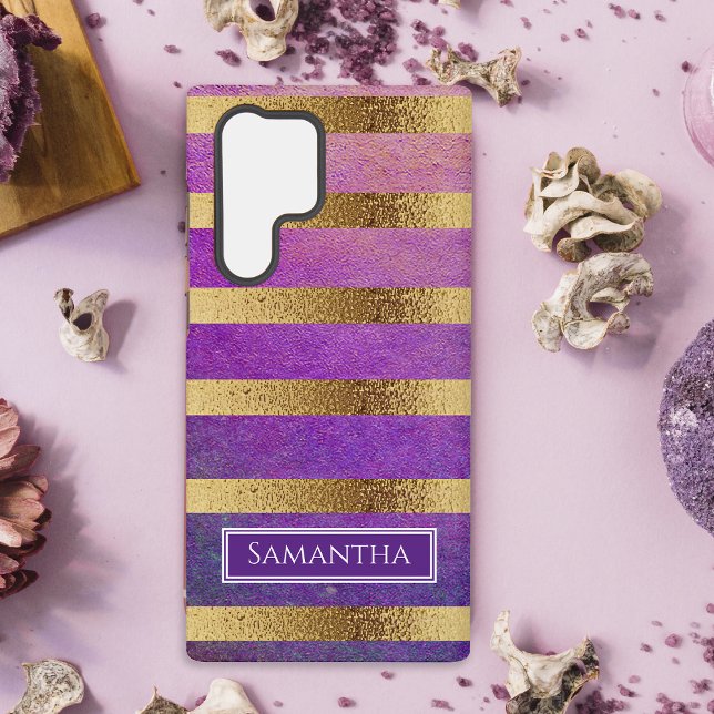 Metallic Gold Striped Purple  Samsung Galaxy Case (Creator Uploaded)