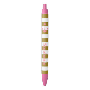 Metallic Gold Stripes and Pink Nautical Pen