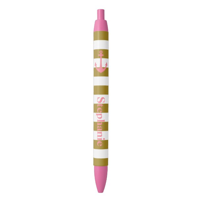Metallic Gold Stripes and Pink Nautical Pen (Front Vertical)